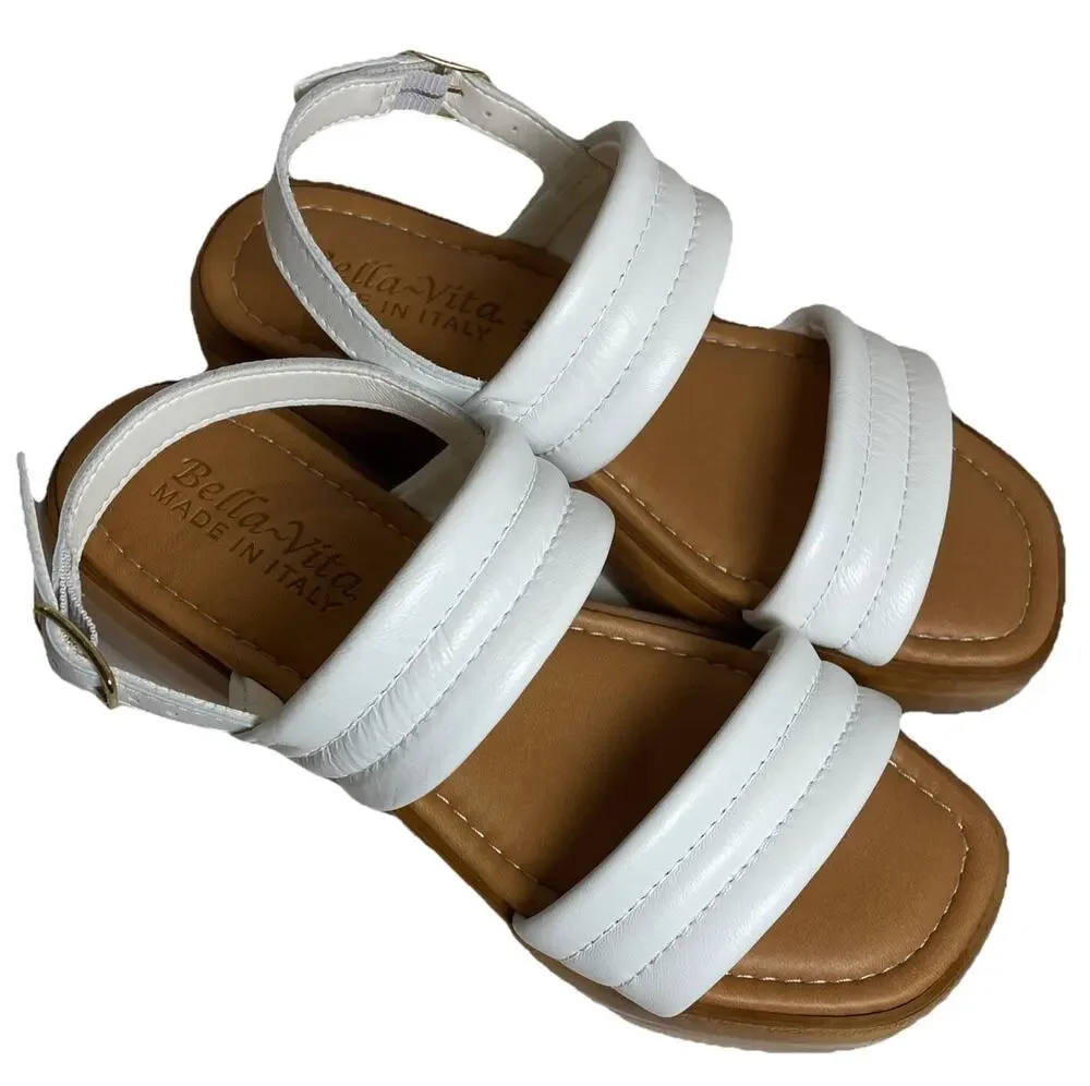 Bella Vita ODE Italy Platform Sandal White Leather Sz 6.5M